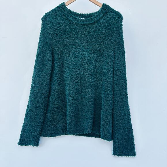 Michael Stars Freja Teddy Fit Fuzzy Pullover Sweater Dark Green Large Cozy - Picture 2 of 9